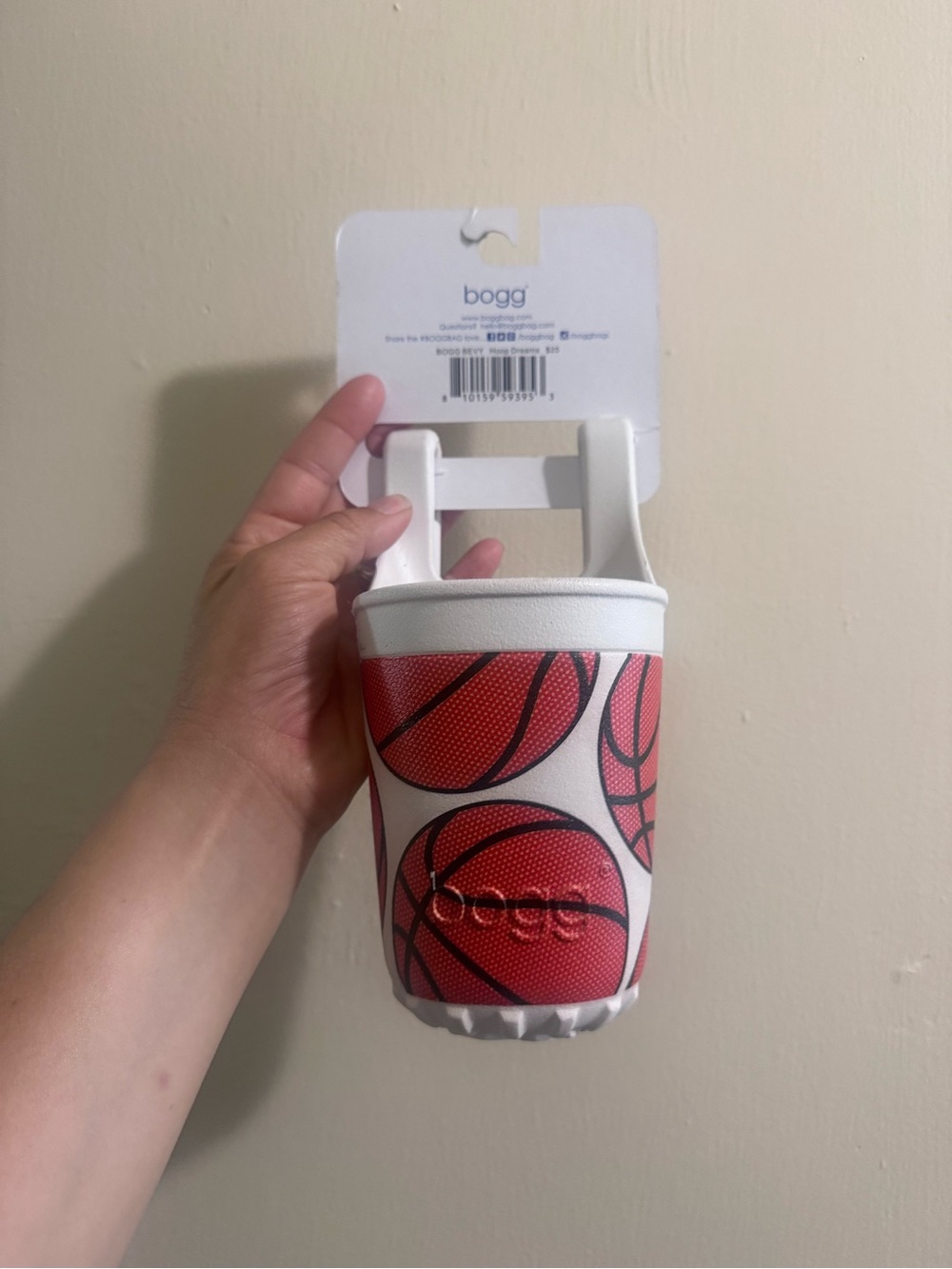 BOGG BAG White Cup Holder with Red Basketball Print